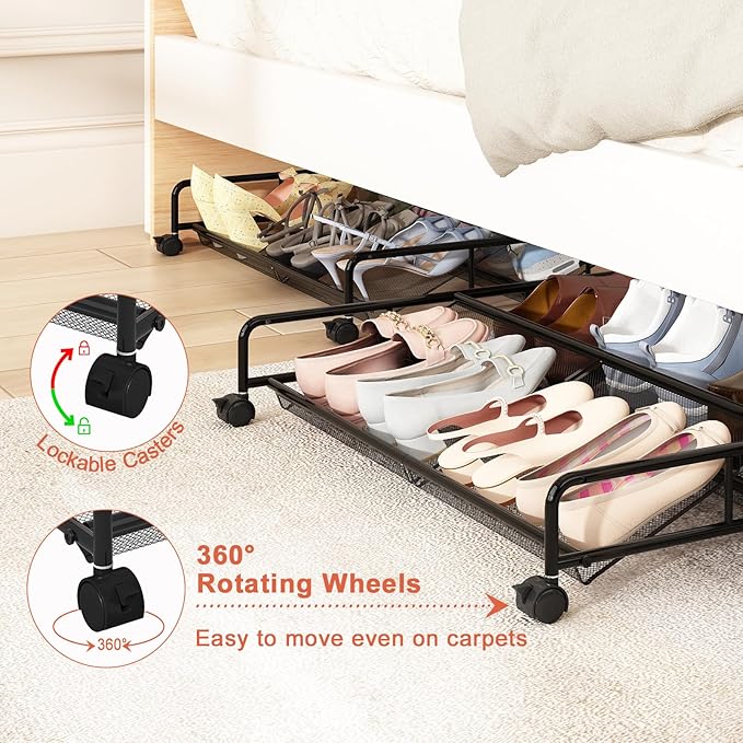 Under Bed Shoe Storage Organizer, Metal Mesh Under Bed Storage Containers - Image 6