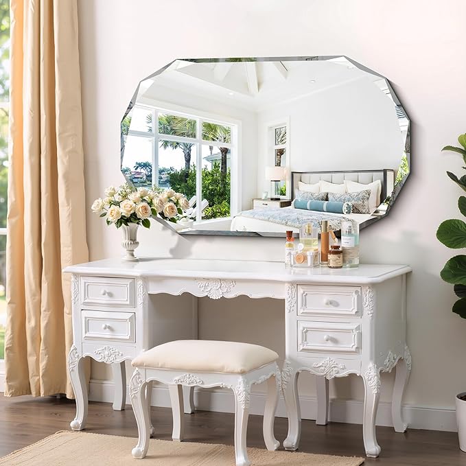 GLASHOM Frameless Bathroom Mirror, 30x48 inch Beveled Bathroom Mirror Wall - Image 4