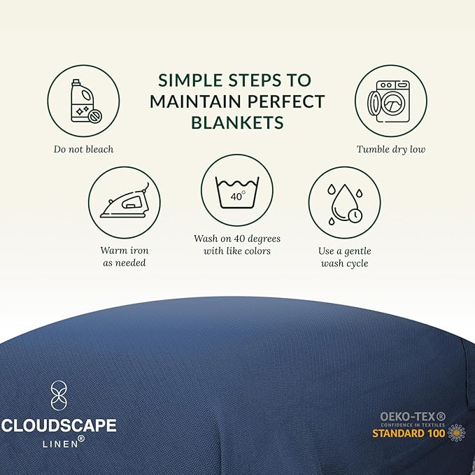 Cloud Scape Linen 100% Cotton Blanket Twin 68x92 Ensign Blue - Image 9