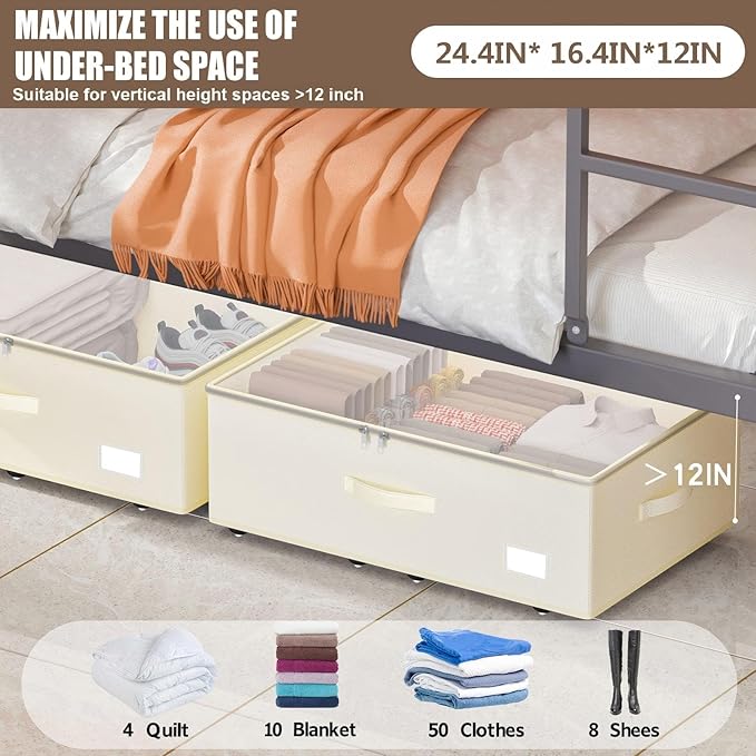 Under Bed Storage with Wheels, No Assemble Required 12 inches height Under Bed - Image 3
