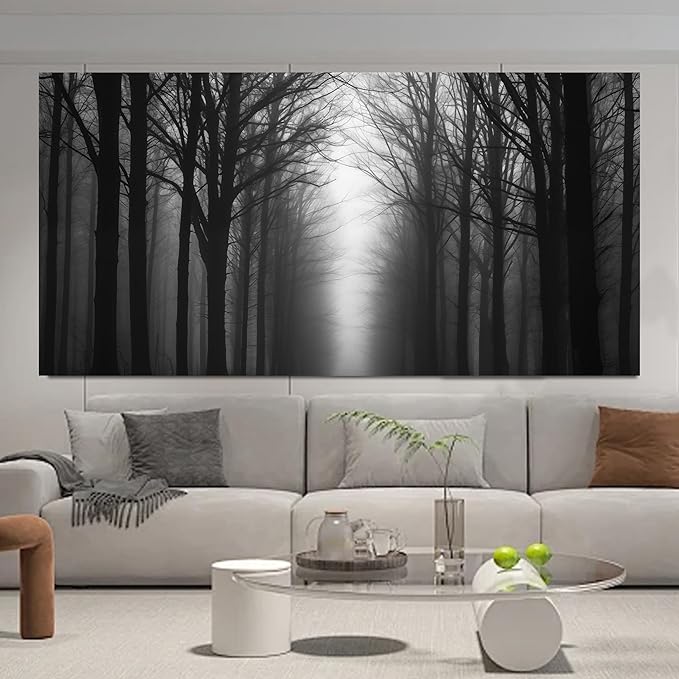 Trogonup Misty Forest Canvas Wall Art Black and Grey Tree Landscape Canvas - Image 4