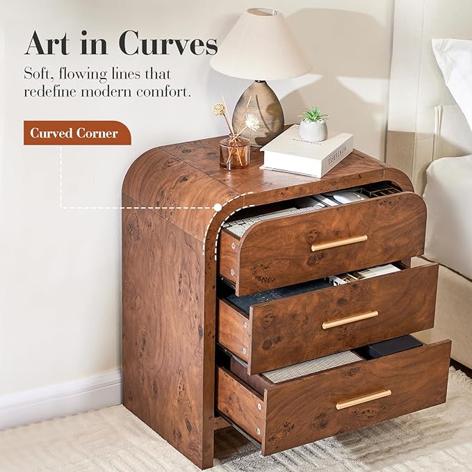 Farmhouse Nightstand Set of 2, 23.5" Curved Modern Night Stand - Image 4