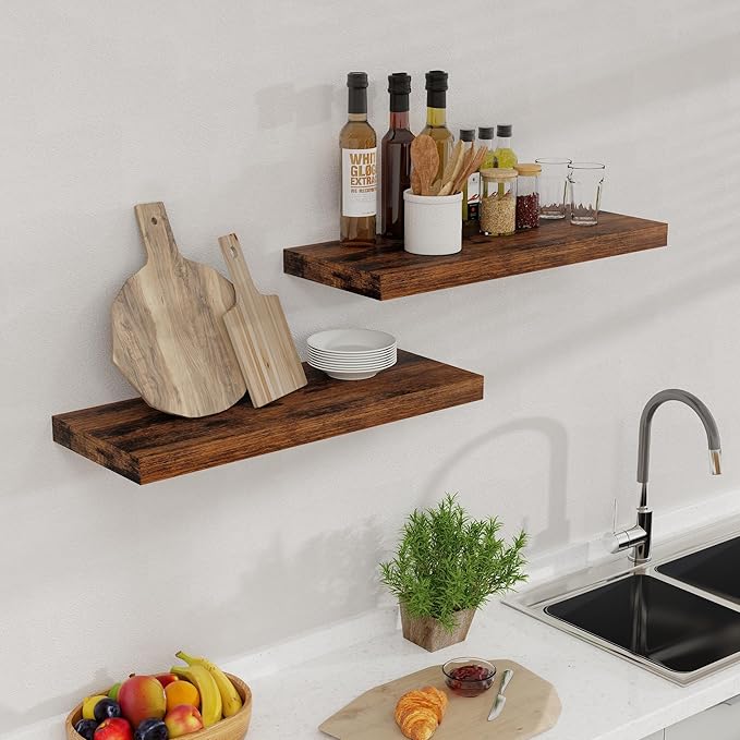 Floating Shelves for Wall, 24 x 9.3 Floating Shelf Wall-Mounted, Rustic Wood - Image 7