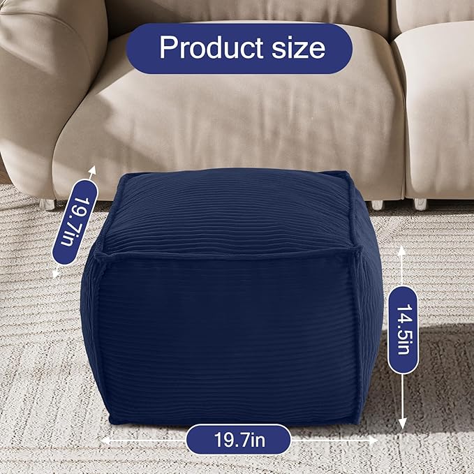 MeMoreCool Square Stuffed Pouf Ottoman Foot Rest, Corduroy Floor Pouf Foot Stool - Image 2