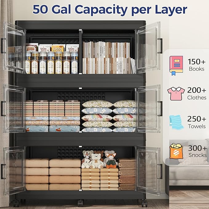 200GAL Storage Bins with Lid and Wheels, Stackable Closet Organizers and - Image 3