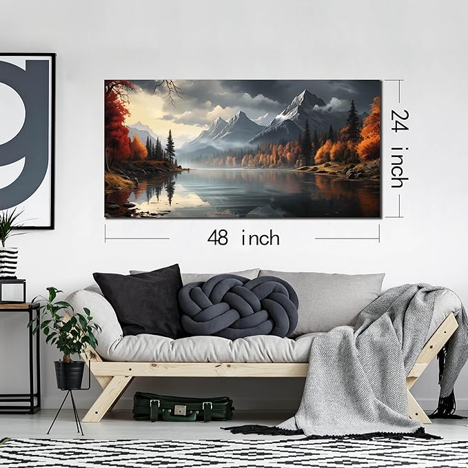Landscape Wall Art for Living Room Bedroom Home Office Gray Wall Art Mountain - Image 5
