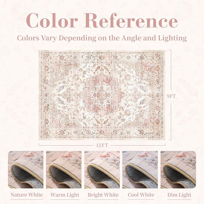 PADOOR 9X12 Area Rug, Rugs for Living Room, Soft Pink Rugs for Bedroom - Image 2