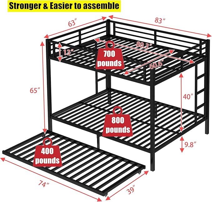 Higher Quality & Stronger Heavy Duty Metal Bunk Bed Frame Queen Over Queen Size - Image 2