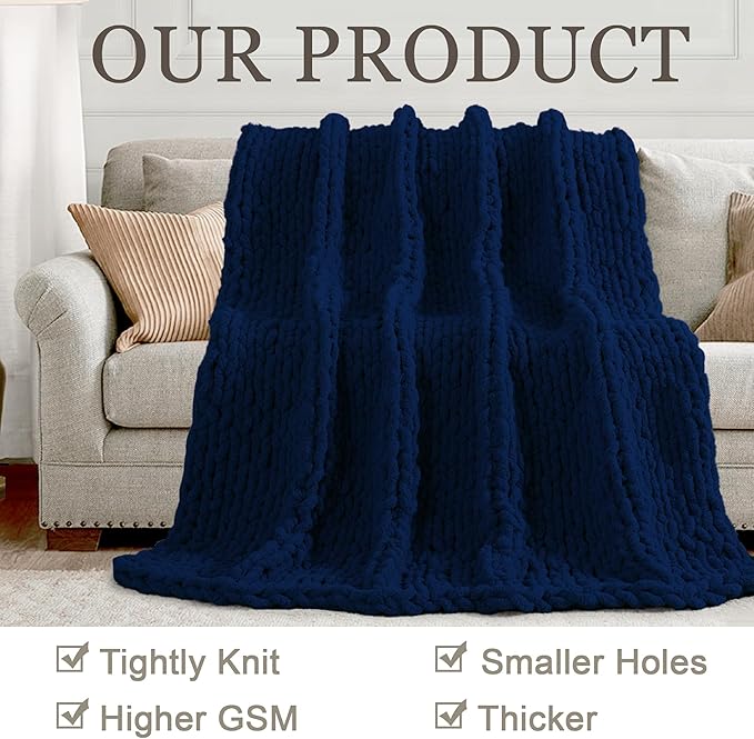 Chunky Knit Throw Blanket 50"X 60", 100% Handmade - Image 4