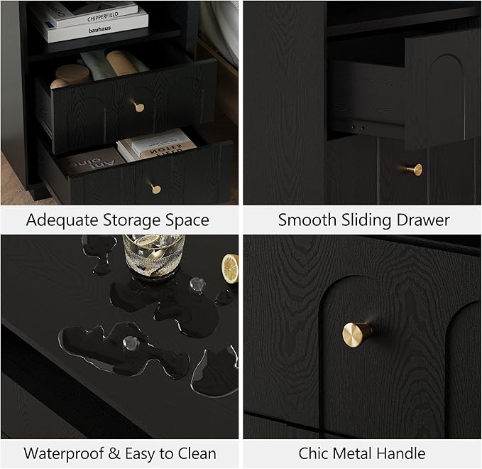 Nightstand with Charging Station, Modern Nightstand with Arched Design - Image 5