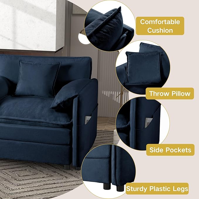 KEIKI Oversized Accent Chair Set of 2, Chenille Deep Seat Single Sofa Chairs - Image 3