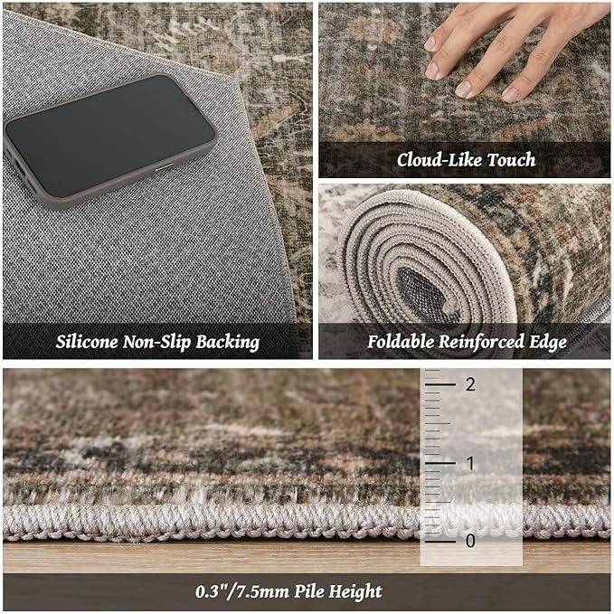 Washable 4x6 Rugs for Living Room, Boho Non-Slip Vintage Distress Small Rugs - Image 5