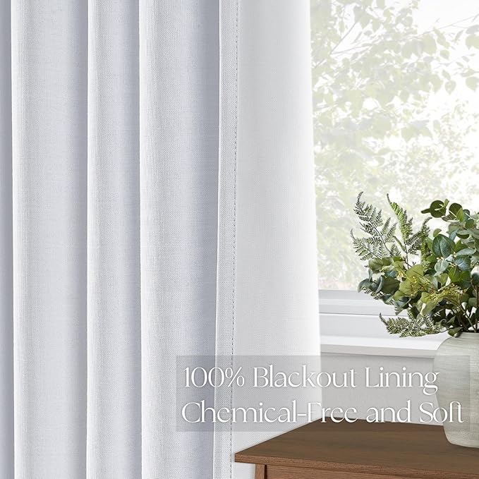 Topfinel White 90 Inches Long Blackout Natural Linen Curtains - Image 5