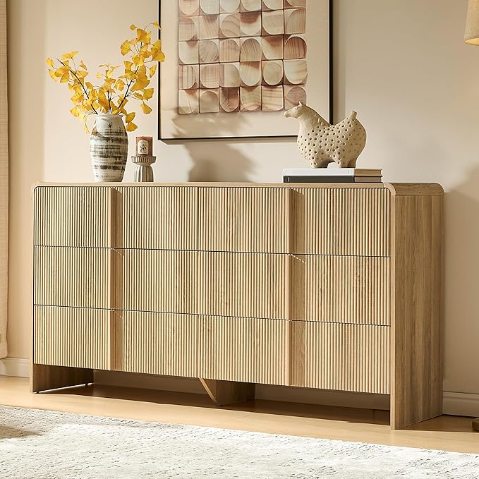 AMERLIFE 63" Fluted 6 Drawer Dresser, Long Modern Chest of Storage Drawers by AMERLIFE