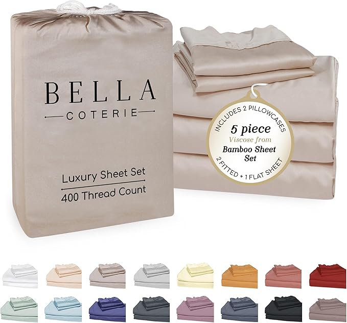 Bella Coterie Luxury Bamboo Viscose Split King Size Sheet Set | 2 Fitted Sheets by BC