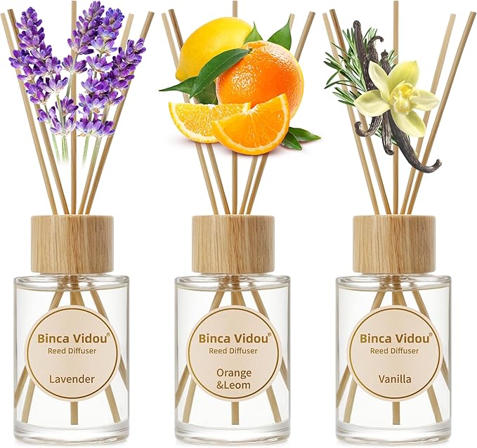 Reed Diffuser Set, Binca Vidou Lavender Vanilla Orange & Lemon Natural Scent by BINCAVIDOU