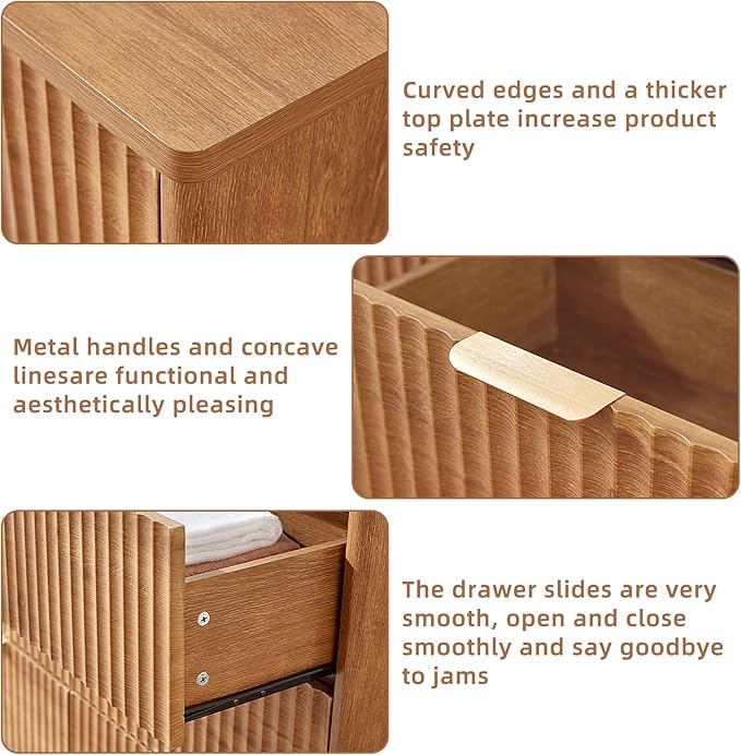 LEYAOYAO Fluted 5 Drawers Dresser Set of 2, Curved Profile Dresser TV Stand - Image 8