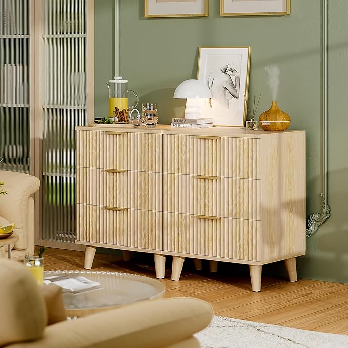 Lulive Wood 3 Drawers Dresser Fluted Night Stand - Image 6