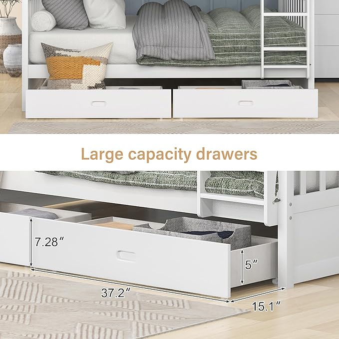 Merax Wood Bunk Bed with Drawers, Convertible Bunk Bed with Ladders and Two - Image 5