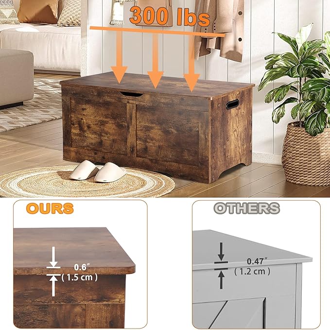Timberer 39.4" Storage Chest, Wooden Storage Bench, Lift Top Toy Chest - Image 5