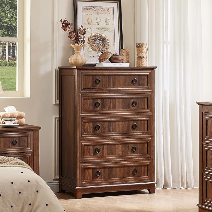 Farmhouse 5 Drawer Dresser for Bedroom Set of 2, 42.5" Tall Small Dressers & - Image 5
