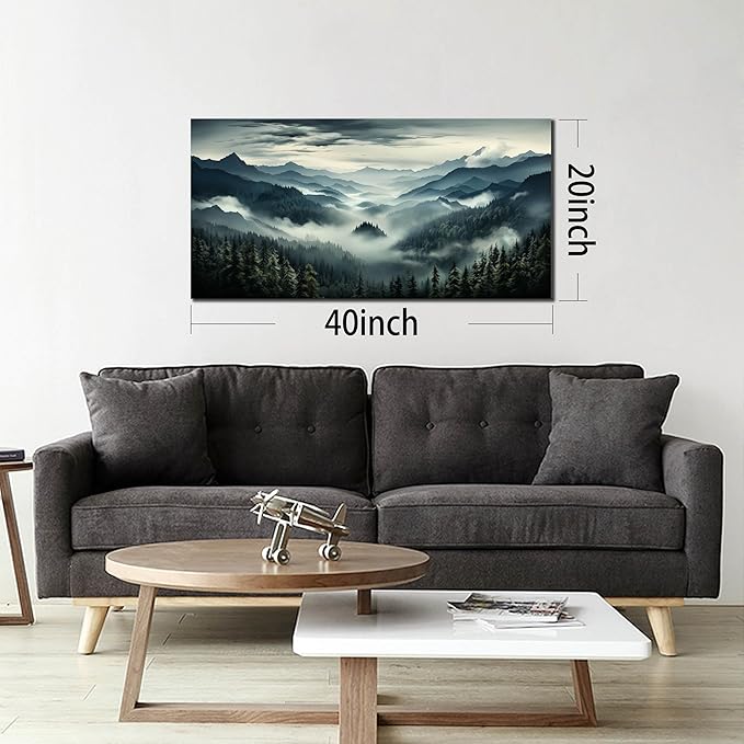 Large Living Room Wall Art Foggy Green Forest Artwork - Image 5