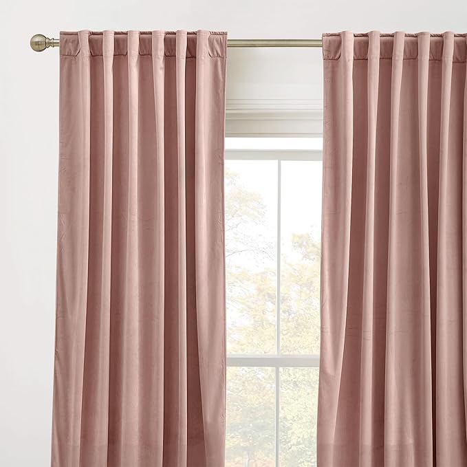 RYB HOME Velvet Curtains 72 inches Length, Back Tab & Rod Pocket Soft Fabric - Image 2
