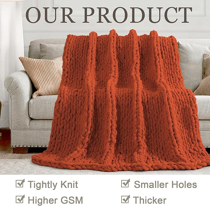 Chunky Knit Throw Blanket 50"X 60", 100% Handmade - Image 4