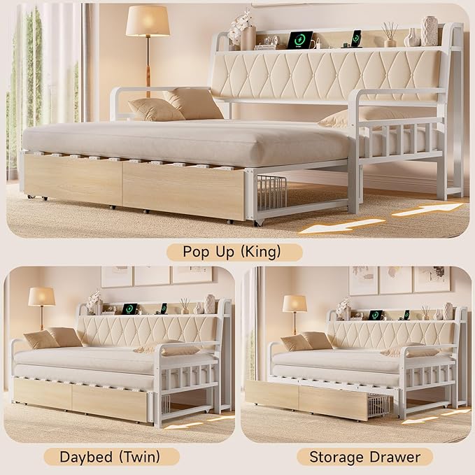 ONBRILL Twin Daybed with Trundle, Twin to King Daybed with Pop up Trundle - Image 4