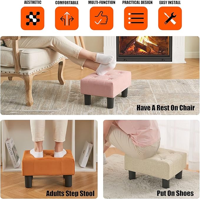 BRIAN & DANY Small Foot Stool, Linen Foot Stools - Image 6