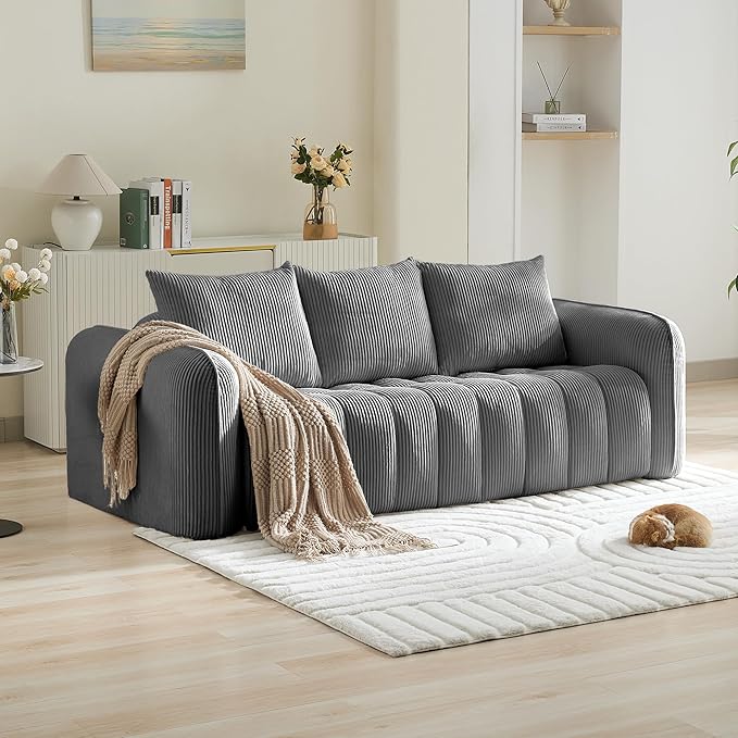 Corduroy Boneless Living Room Sets, Modern Upholstered 3 Seater Sofa - Image 7