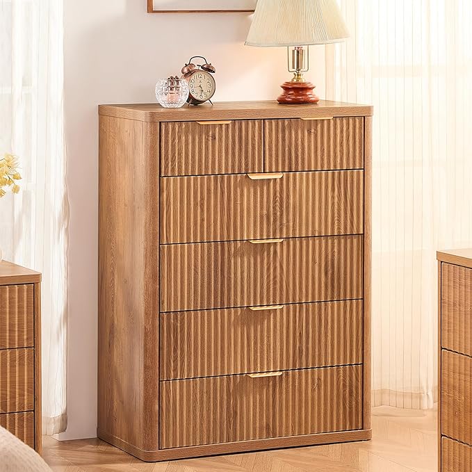 LEYAOYAO 42" Tall Fluted Dresser and 3 Drawers 23" Nightstand Set of 2 - Image 2