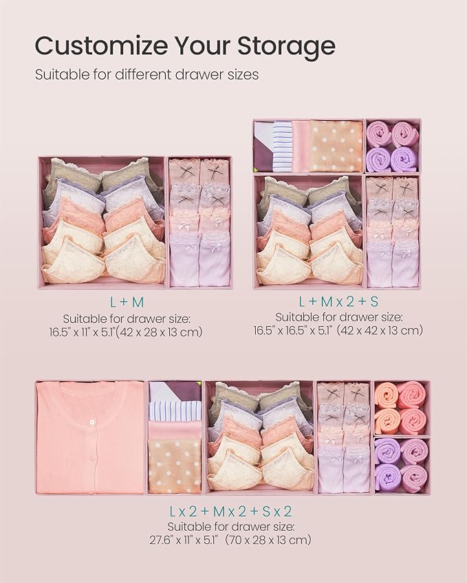SONGMICS Drawer Organizers, Dresser Divider Organizers, Foldable Fabric Storage - Image 5