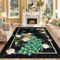 Lahome Peacock Washable Rugs 5x7, Soft Black Rug by Lahome