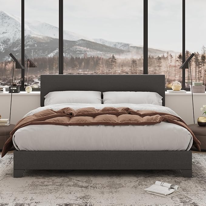 Allewie Queen Bed Frame with Adjustable Headboard, Upholstered Platform Bed - Image 3