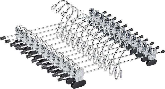 Amber Home 20 Pack Heavy Duty Metal Pants Skirt Hangers, Adjustable Clips by AmberHome