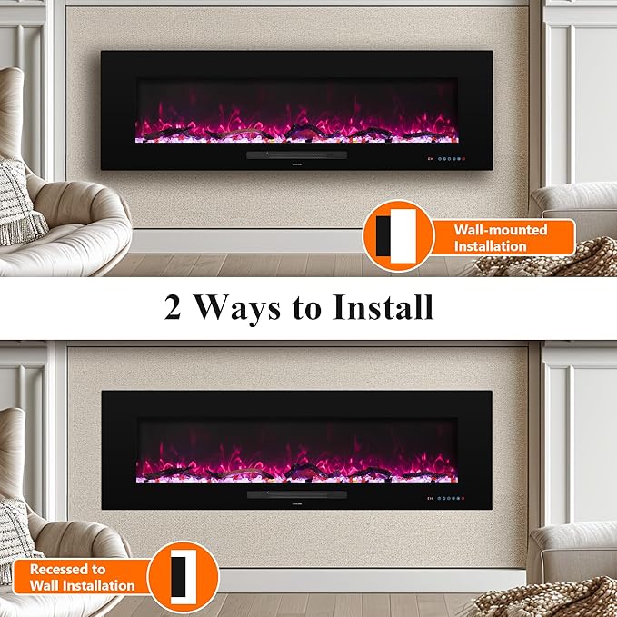 72" Electric Fireplace, Recessed & Wall Mounted Fireplace Heater 13 * 13 Colors - Image 3