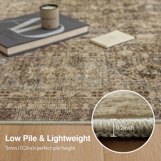FMFUNCTEX 10x14 Washable Area Rug Brown Vintage Neutral Distressed Large Non - Image 7