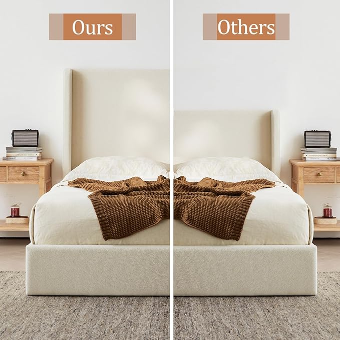 King Size Upholstered Bed Frame, 52.3" High Headboard Carmen Wingback Bed Frames - Image 4