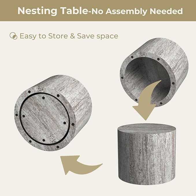 Nesting Coffee Table Set of 2, Round Dark Gray Nesting Table Modern Circle - Image 3