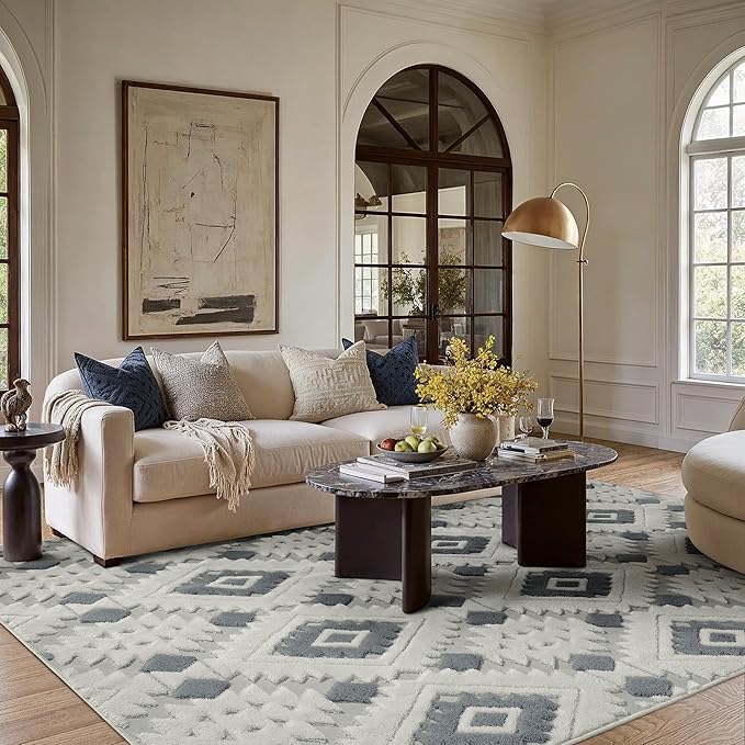 Ivory Grey 4x6 Area Rug Washable Moroccan Shag Office Carpet Non Slip Soft - Image 3