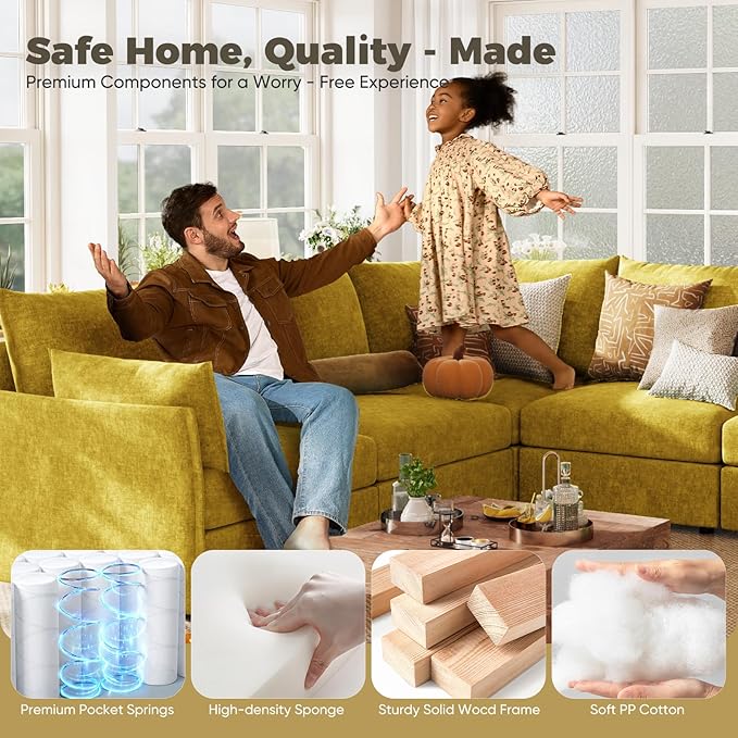 ABCASA 102.6" Modular Sectional Sofa, Oversized 3-Seater Yellow Orange Couch - Image 8