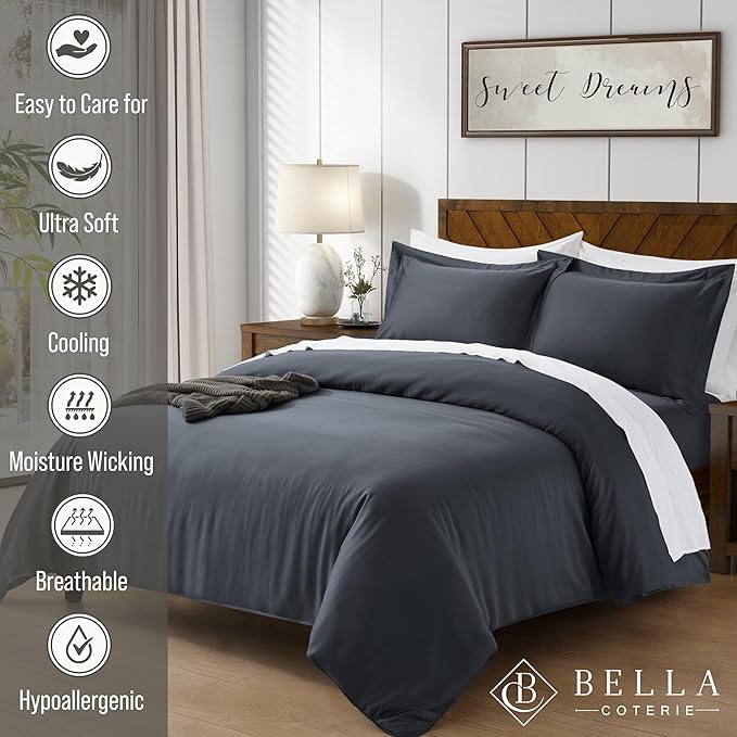 Bella Coterie Luxury Bamboo Viscose California King Size Duvet Cover Set | 100% - Image 2