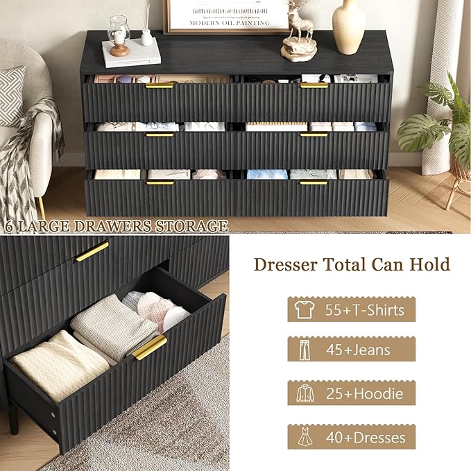 CARPETNAL Fluted 6 Drawer Dresser - Image 5