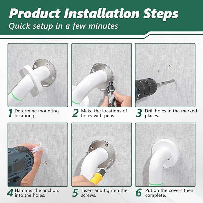 Grab Bars for Shower, 2 Pack 20 Inch Shower Handle Bath Grab Rails - Image 7