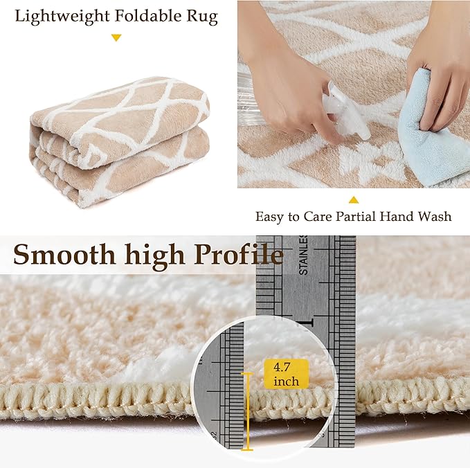 Beige 4x6 Area Rug Moroccan Shag Office Washable Carpet Soft Non Shedding - Image 5