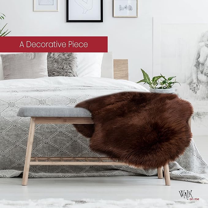 Silky Soft Faux Fur Rug, 2 ft. x 3 ft. Brown Fluffy and Shaggy Sheepskin Carpet - Image 4