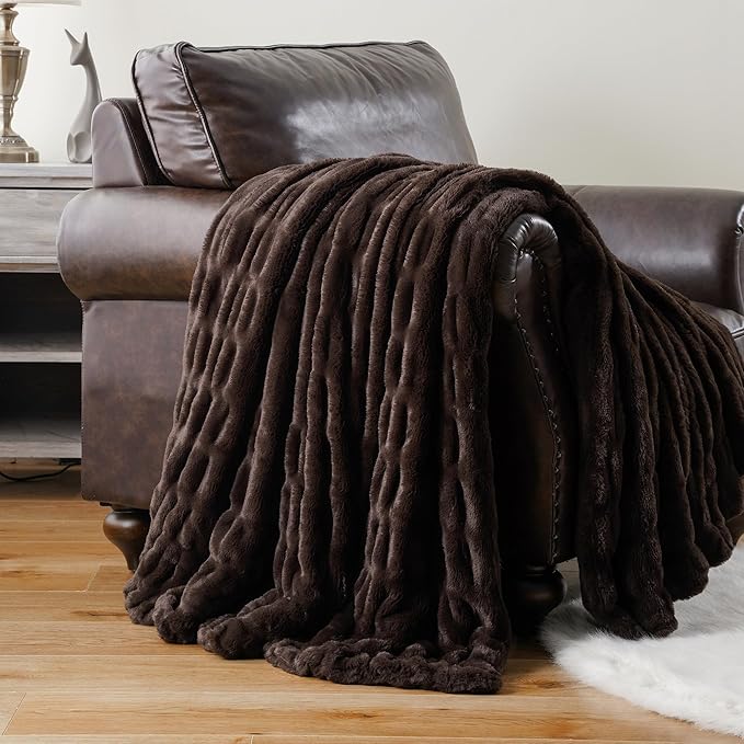 BATTILO HOME Dark Brown Faux Fur Throw Blanket - Image 8