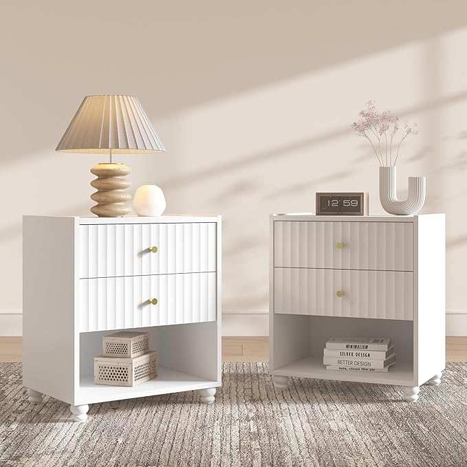 Modern Nightstand, Fluted End Table by ZOSQUARE