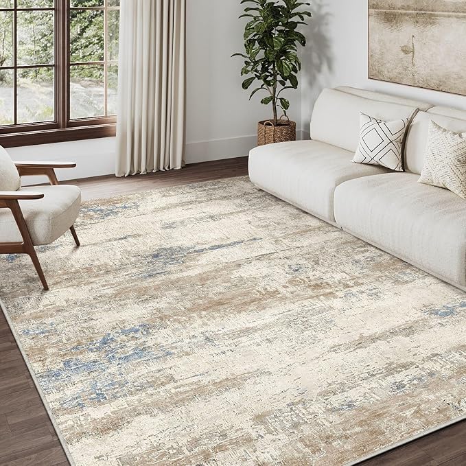 5x7 Area Rug Living Room Bedroom Carpet Washable Abstract Neutral Modern Beige - Image 3